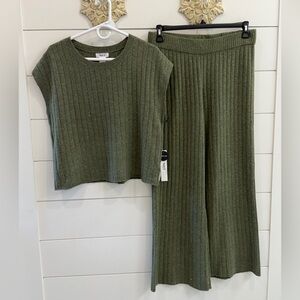 Wilt Olive Ribbed Knit Two-Piece Set